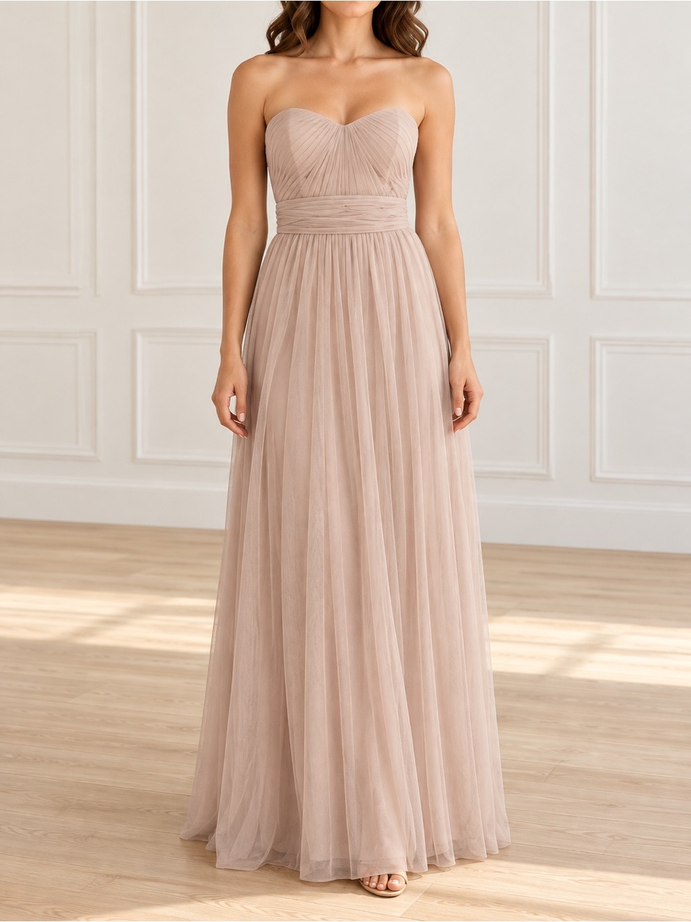 Birdy Grey Christina Gown S Sandy Taupe Tulle Convertible Bridesmaid Dress NWT